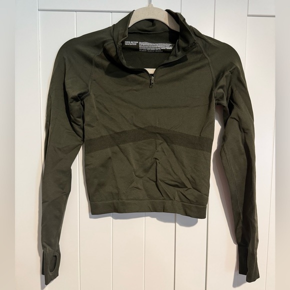 PINK Green Fitted Crop Polo Sweatshirt - Picture 1 of 5